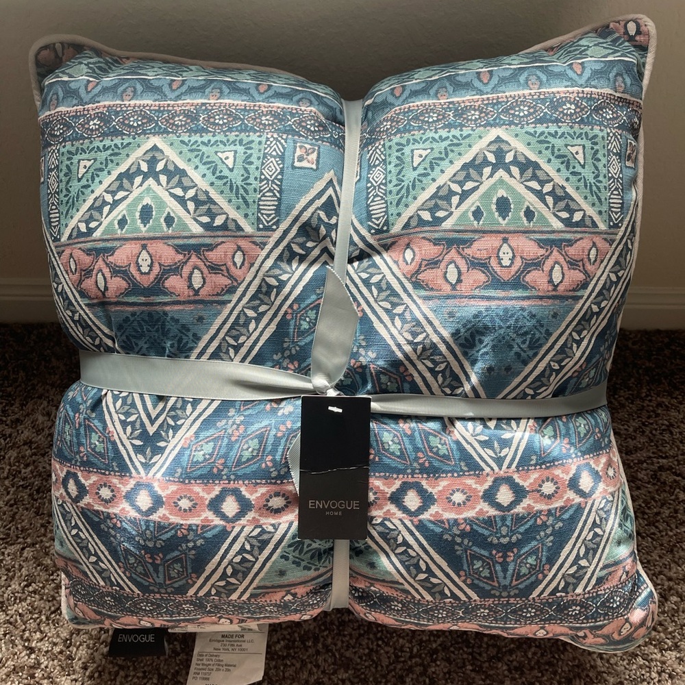 Morrocan Inspired Accent Throw Pillow Set (Pair of Pillows) - Teal / Blue / Pink